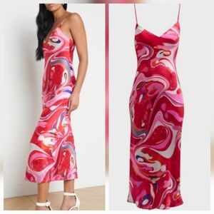 L'AGENCE Seridie Light Orchid Multi Saint Martin Swirl Silk Slip Midi Dress